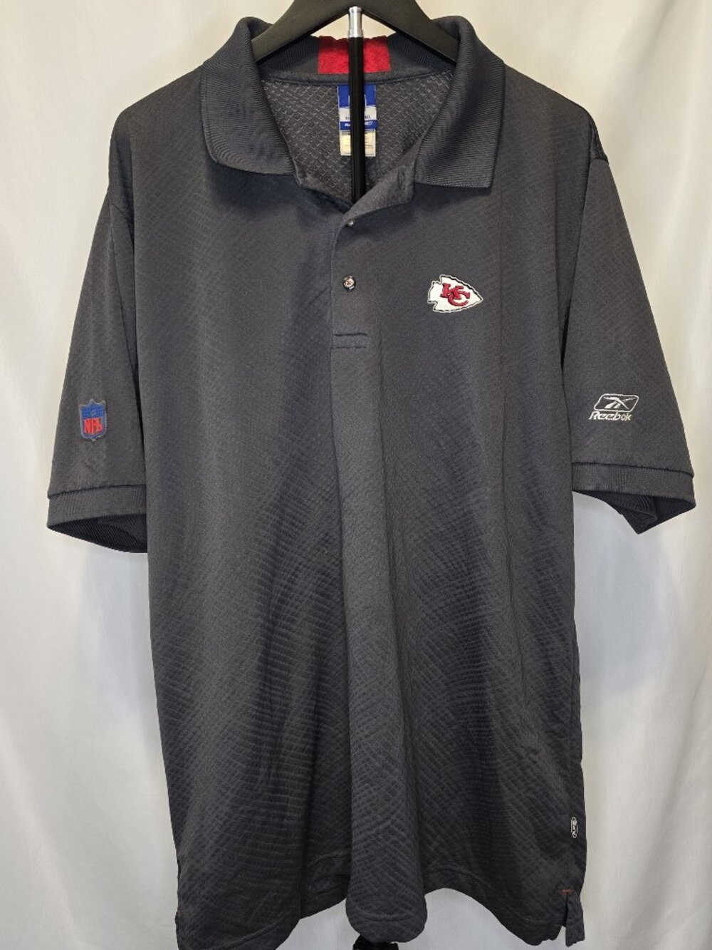 Vintage Reebok NFL Team Apparel Kansas City Chiefs Polo Shirt Textured Black L